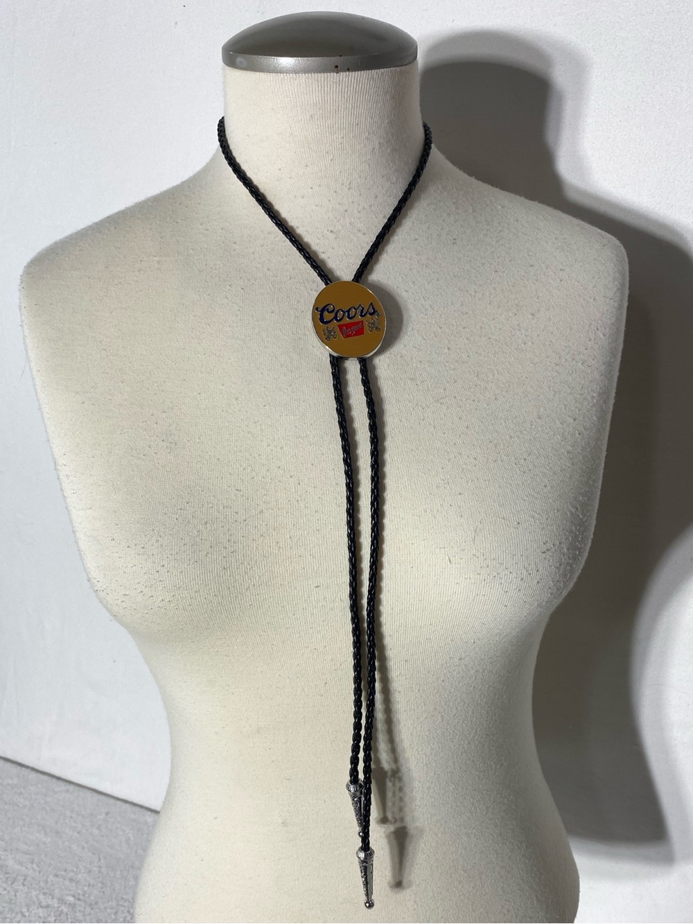 Vintage Coors Banquet Beer Logo Bolo Tie On Black Braided Faux Leather Cord
